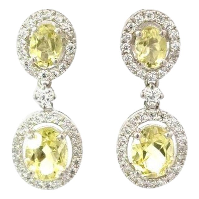 Lemon Topaz Statement Drop Earrings in 925 Sterling Silver for Her, a Pair For Sale