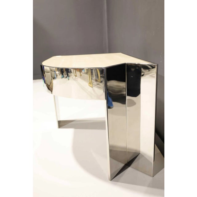Polished Steel and Travertine Side Table Rare Attributed to Pace Collection For Sale In Dallas - Image 6 of 9