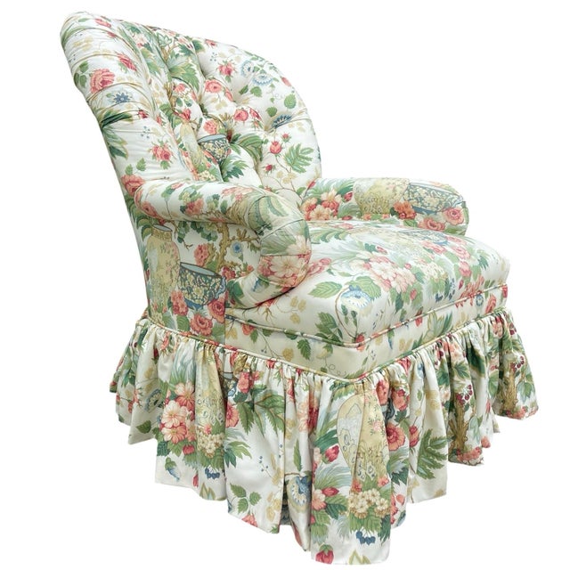 A beautifully upholstered Hickory Chair lounge chair featuring an eye-catching botanical and chinoiserie-inspired print...