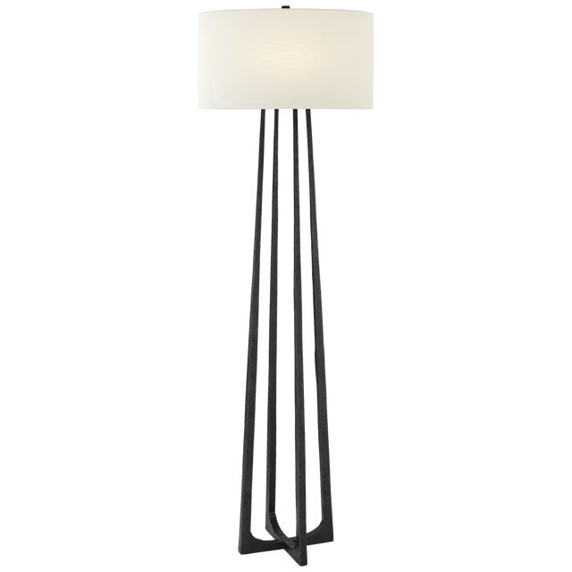 Modern Ian K. Fowler by Visual Comfort Signature Scala Large Hand-Forged Floor Lamp in Aged Iron with Linen Shade For Sale - Image 3 of 3