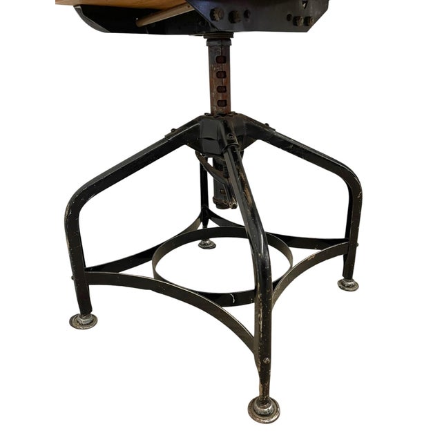 1970s Vintage Industrial Adjustable Height Drafting Chair With Bentwood Seat For Sale - Image 5 of 10