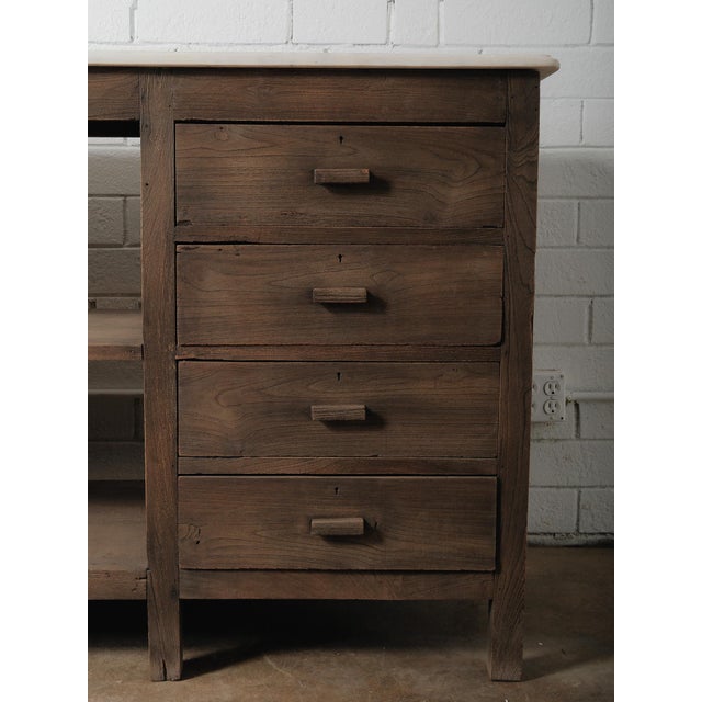 Late 20th Century Rustic Wooden Sideboard Storage Console With Marble Top For Sale In Greensboro - Image 6 of 8