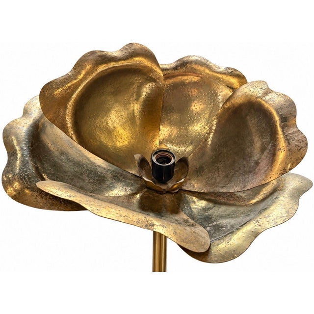 Tommaso Barbi Lotus Floor Lamp, Italy, 1970s Brass petals opening outward from a central stem, cupping the light, rising...