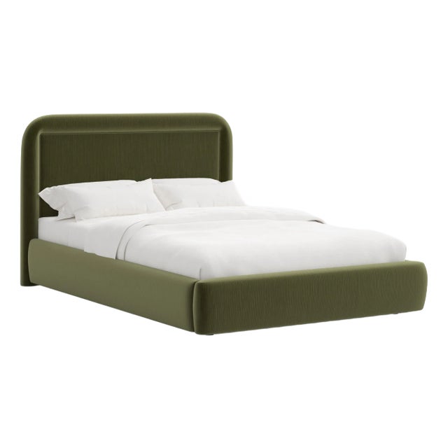 Stoffer Home x Cloth & Company Marisa Platform Bed in Performance Velvet Moss - King For Sale