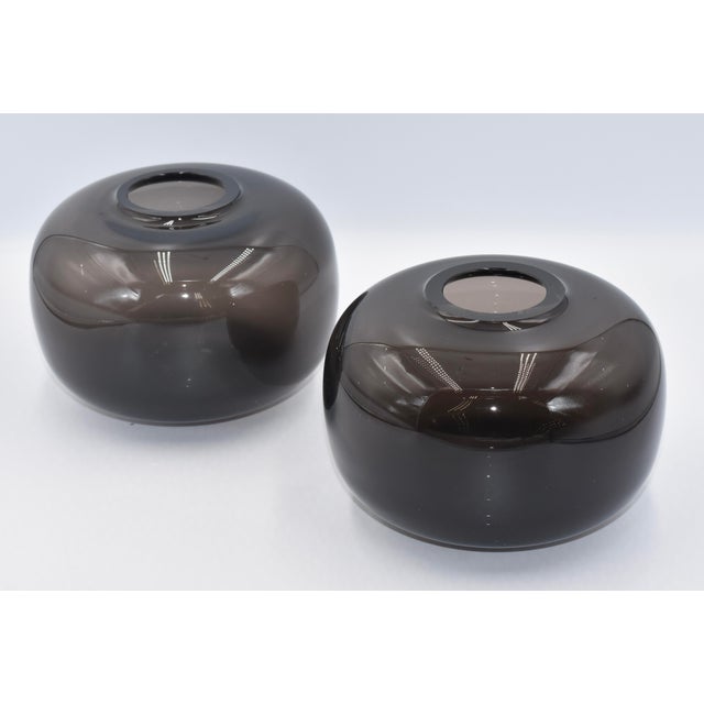 Brown Villeroy & Boch Vintage 1970s, Minimalist Round Art Glass Orb Vase 2pc Set For Sale - Image 8 of 9