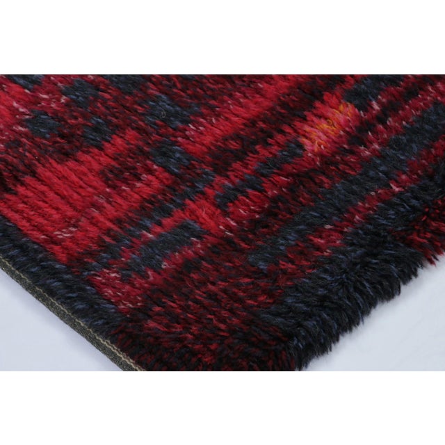 1960s Vintage Swedish Rya Rug With Red and Blue Geometric Pattern - Rug & Kilim For Sale - Image 5 of 7