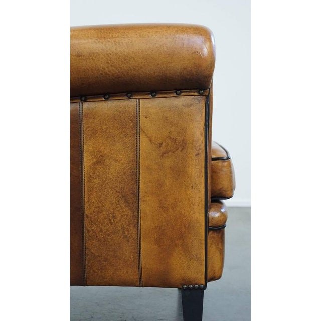Sheep Leather Armchair with Decorative Nails and Black Piping For Sale - Image 12 of 13