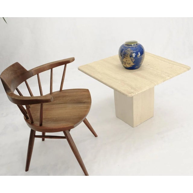 Stone Single Pedestal Square Travertine Coffee Side End Occational Table For Sale - Image 7 of 13