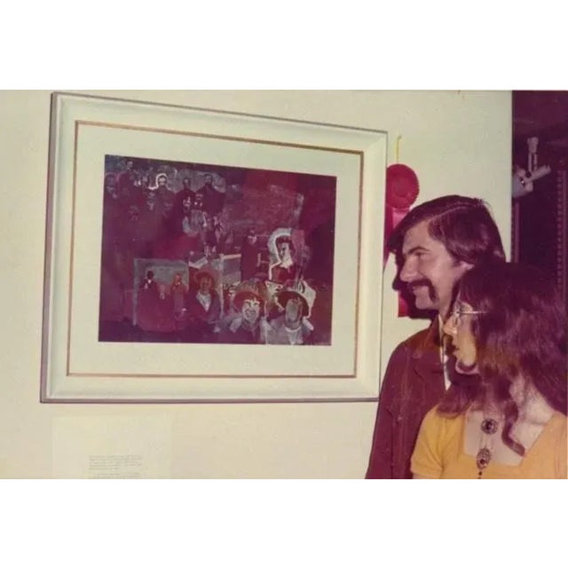 Blue Thomas Sparacino "Family" Mixed Media Painting C.1970s For Sale - Image 8 of 9