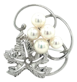 1990s Mikimoto Estate Akoya Pearl Brooch Pin Sterling Silver