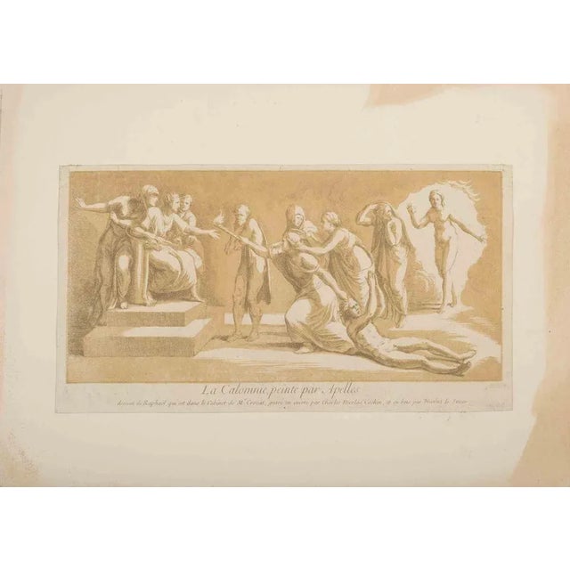 La Calomnie, peinte par Apelles is an etching on cream-colored paper, realized late 18th Century by Charles-Nicolas Cochin...