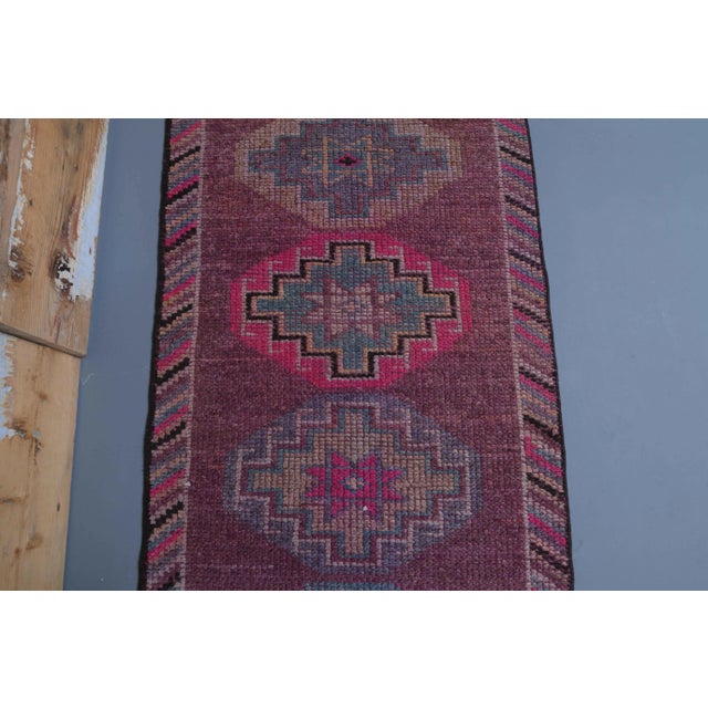 1960s 1960s Purple Pink Natural Turkish Hand-Knotted Runner Rug For Sale - Image 5 of 9