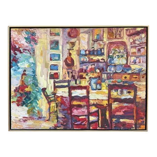 Oil on Canvas Painting of an Interior by Kay Sutherland For Sale
