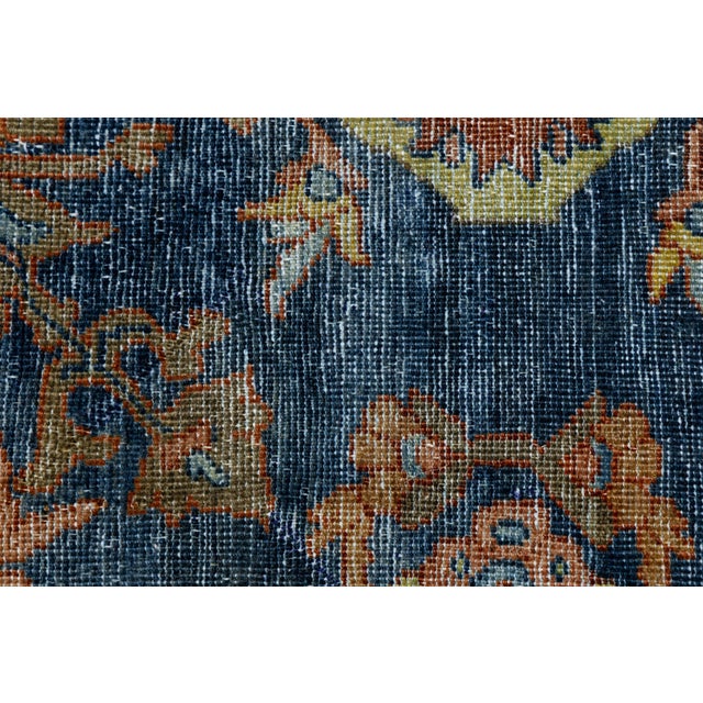 Textile Antique Mahal Rug With Distressed Indigo Blue and Terracotta Field For Sale - Image 7 of 11