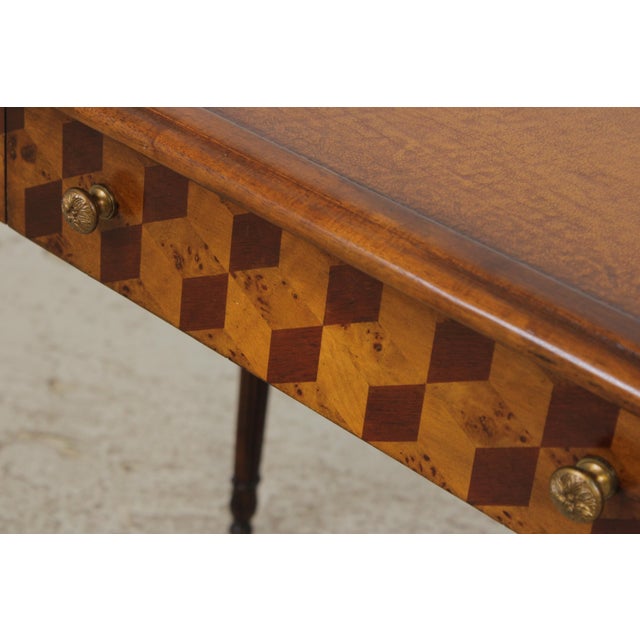 Theodore Alexander Attributed Marquetry Inlaid Leather Top Writing Desk For Sale - Image 11 of 17