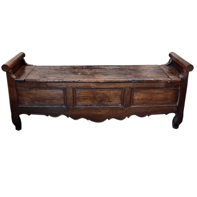Louis XV 18th Century French Provincial Elm and Oak Lift Top Hall Bench For Sale