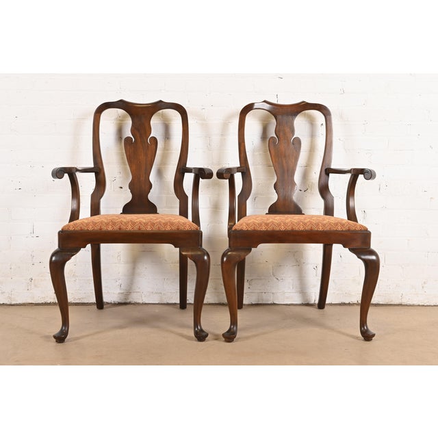 Henkel Harris Queen Anne Solid Mahogany Armchairs or Dining Chairs, Pair For Sale - Image 11 of 11