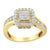 A diamond cocktail ring featuring a cluster of diamonds in a square shape surrounded by a halo of round diamonds. The...