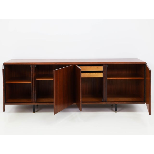 Poggi Minimalist Rosewood Sideboard with Architectural Details attributed to Poggi, Italy, 1950s For Sale - Image 4 of 12