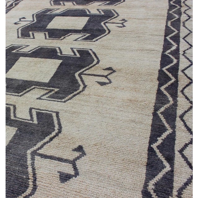 Deep Purple Blue and Cream Midcentury Turkish Tulu Rug With Tribal Design For Sale In Atlanta - Image 6 of 10