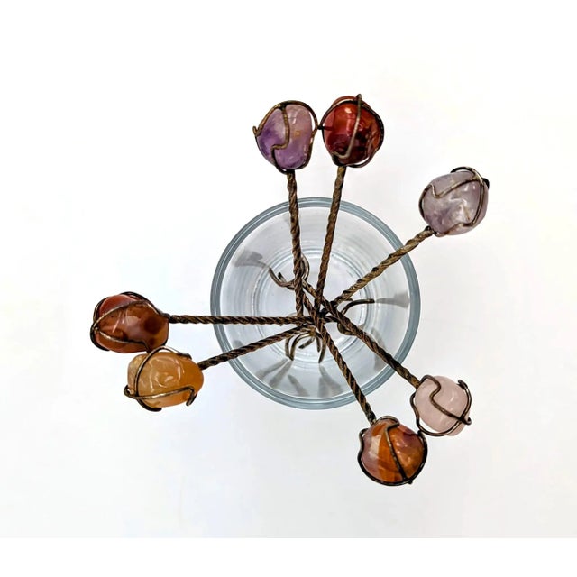 Vintage Mexican Silver, Mixed Metal & Semi Precious Stone Appetizer Forks, Cocktail Snack and Hors d'Ooeuvres Picks - Set of 7 For Sale - Image 9 of 9