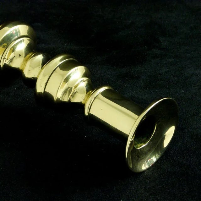 Small Victorian Knop-Stemmed Brass Candlesticks, 1890s, Set of 2 For Sale - Image 5 of 8