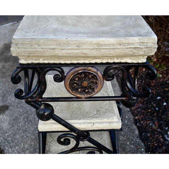 Faux Stone Plant Stand Side Table 3 Tier Vintage Neoclassical Metal 25" For Sale - Image 10 of 11