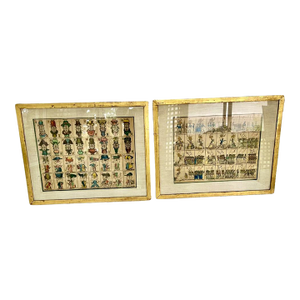 Framed Pair French Uncut Engraved Playing Cards 19th Century Jeu Grotesque