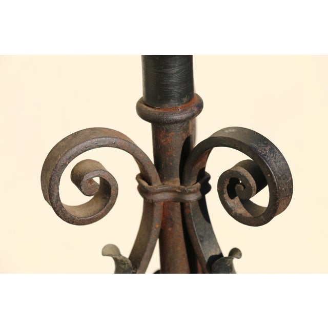 Antique Wrought Iron Floor Candelabra | Ornate Gothic Revival Candleholder | Early 20th Century For Sale - Image 12 of 18