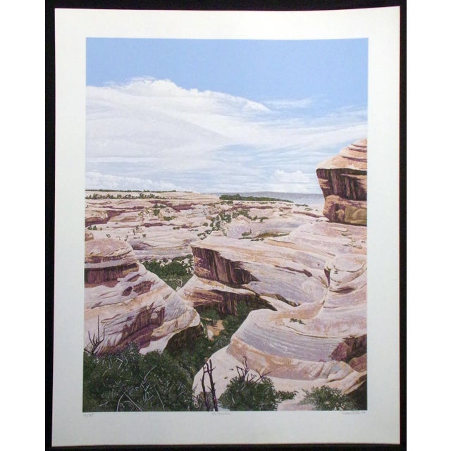 Unframed realistic hand signed limited edition serigraph art print of a canyon by American artist Dallas John. Paper Size:...