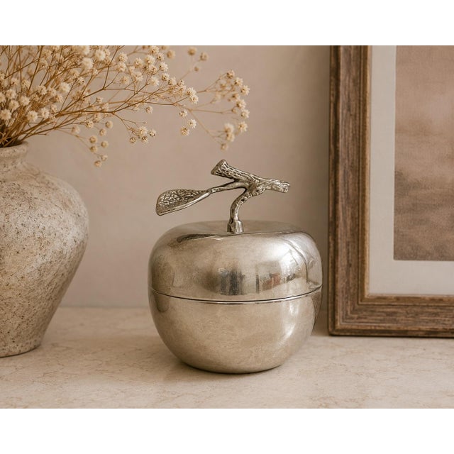 1950s Vintage Silver Plated Apple Trinket Box With Lid, Decorative Jewelry Box, Apple Candy Dish, Vanity Storage, Mid Century Home Decor For Sale - Image 5 of 6