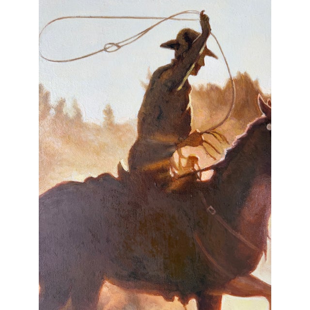 Brown Vintage Kenneth Rustic Western Cowboy Oil on Canvas Painting – Framed For Sale - Image 8 of 15