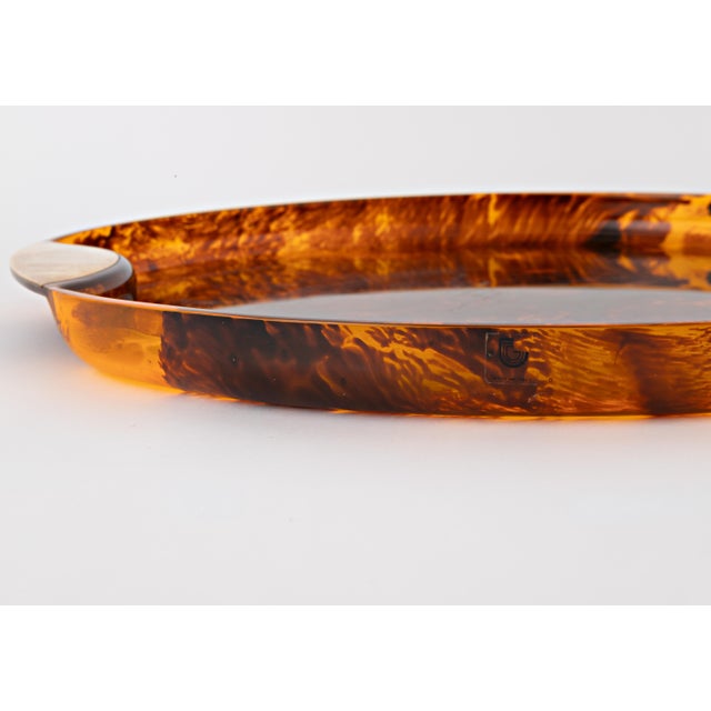 Mid Century Guzzini Faux Tortoiseshell Tray Acrylic and Brass, 1970s For Sale - Image 12 of 12