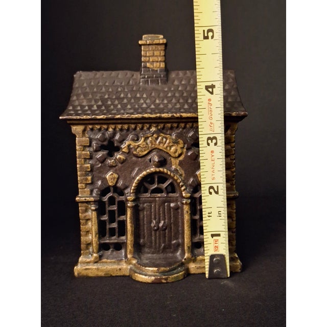 Antique Cast Iron Roof Bank J&e Stevens Architectural Building Still Coin Savings Bank Gold Paint C. 1890 For Sale - Image 13 of 18