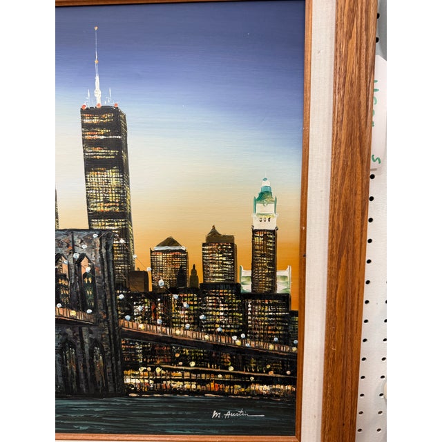 1990s 1990s M.Austin Twin Towers New York Oil Painting on Canvas Signed by Artist For Sale - Image 5 of 6
