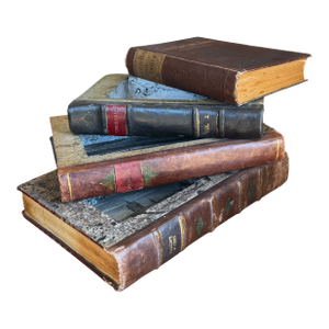 Set of 4 Antique 19c Joined Leather Bound Books W Secret Compartments
