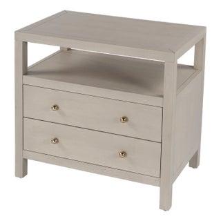 Nora 28 in. W Rectangular 2 Drawer Wide Nightstand with Open Shelf, Antique Taupe For Sale