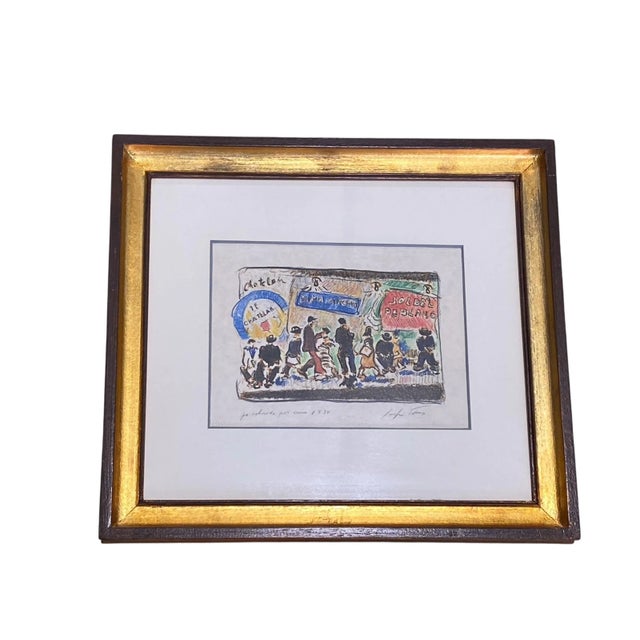 1994 Listed Artist Sergio Telles French Market Scene Framed 15.75" H For Sale - Image 4 of 5