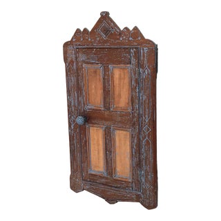 Small Antique Victorian Hand Made Teak Wood Hanging Corner Wall Cabinet Salvaged From a Sailboat For Sale