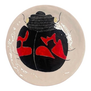 Vintage Hand-Painted Italian Artisan Ceramic Decorative Plate – Ladybug Motif For Sale