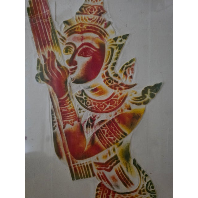 Paper Vintage Thai Temple Rubbings on Rice Paper Framed Under Glass 19 3/8 X 13 3/8 For Sale - Image 7 of 15