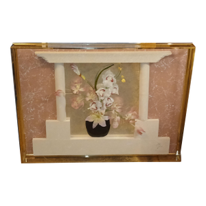 1990s Jon Gilmore Accessory Art Postmodern 3D Mirror Orchid Flower Vase Collage Sculpture