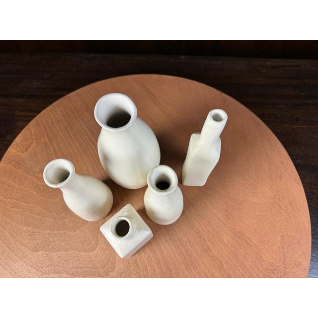 2010s White Ceramic Vase Set – 5 Minimalist Decorative Pieces For Sale - Image 5 of 5