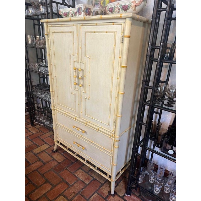 1970's Faux Bamboo Yellow Armoire by Century Furniture For Sale In New York - Image 6 of 18
