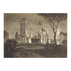 "Plaza Lights" (Plaza Hotel, Central Park) 1939 Aquatint Etching by Anton Schutz