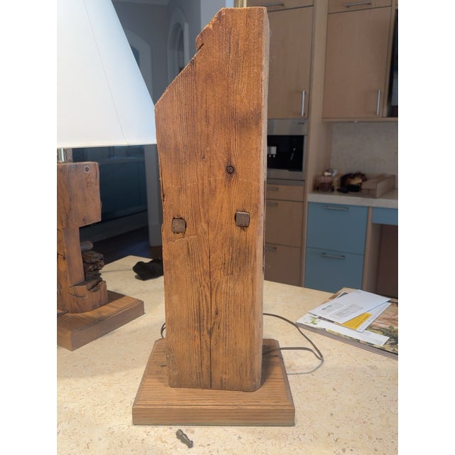 Wood 1960s California Modern Sculptural Wood Lamps With/Leonard R. Foss Shades Palm Springs - a Pair For Sale - Image 7 of 12
