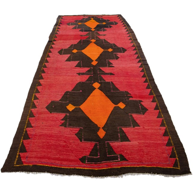 Tribal 1960s Vintage Turkish Kilim Red Handmade Tribal Wool Rug For Sale - Image 3 of 10