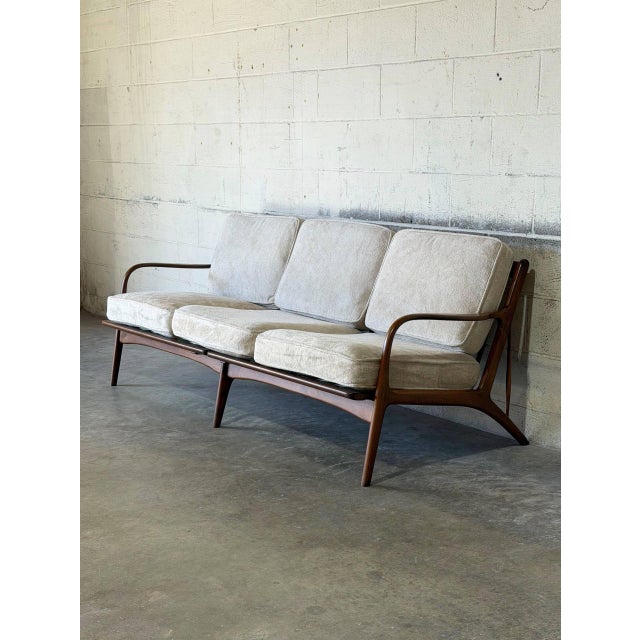 Mid-Century Modern Teak 3-Seater Sofa With Spindle Back and Fabric Cushions Danish Mid-Century Modern 1960s For Sale - Image 3 of 12