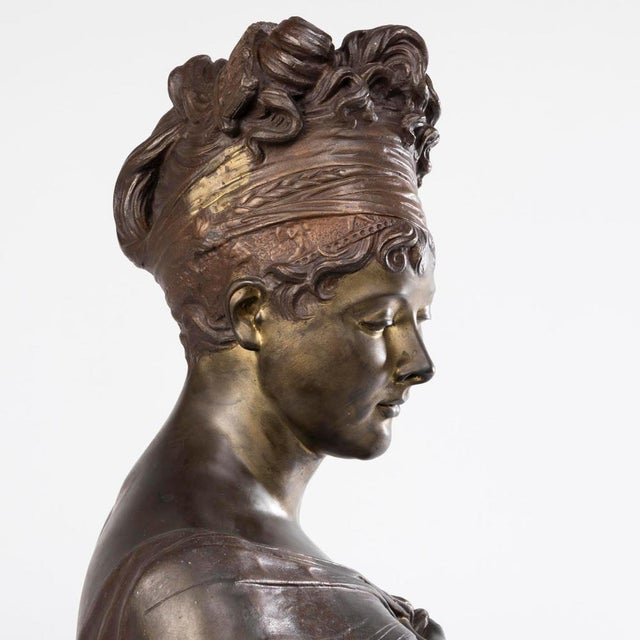 Sculpture of the Bust of Madame Récamier in Patinated Bronze For Sale - Image 14 of 15