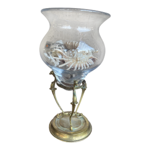 Vintage Blenko Hurricane Glass Vase & Ornate Neoclassical Brass Stand